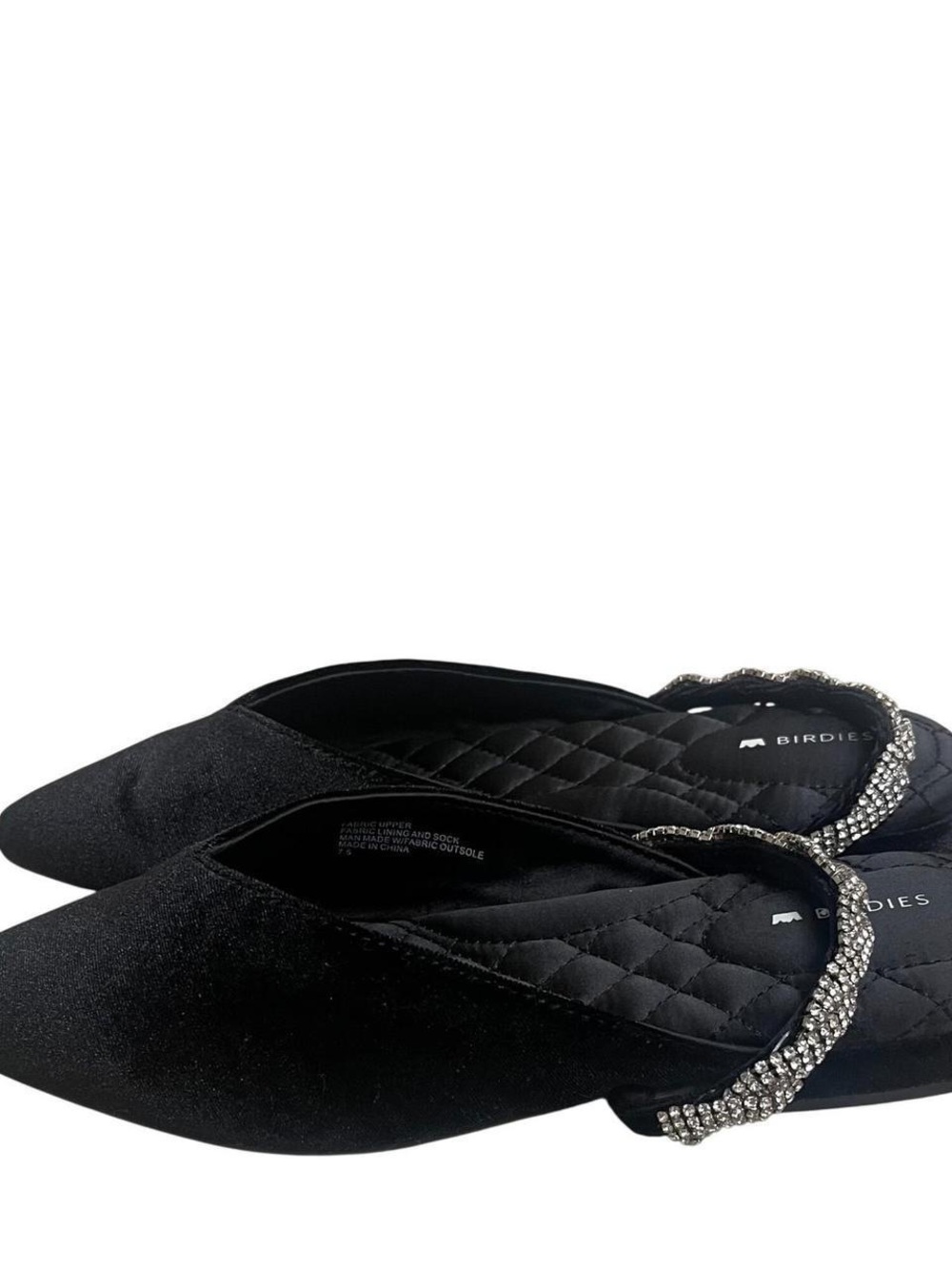 Birdies Black Pointed-Toe Mules with Crystal Strap